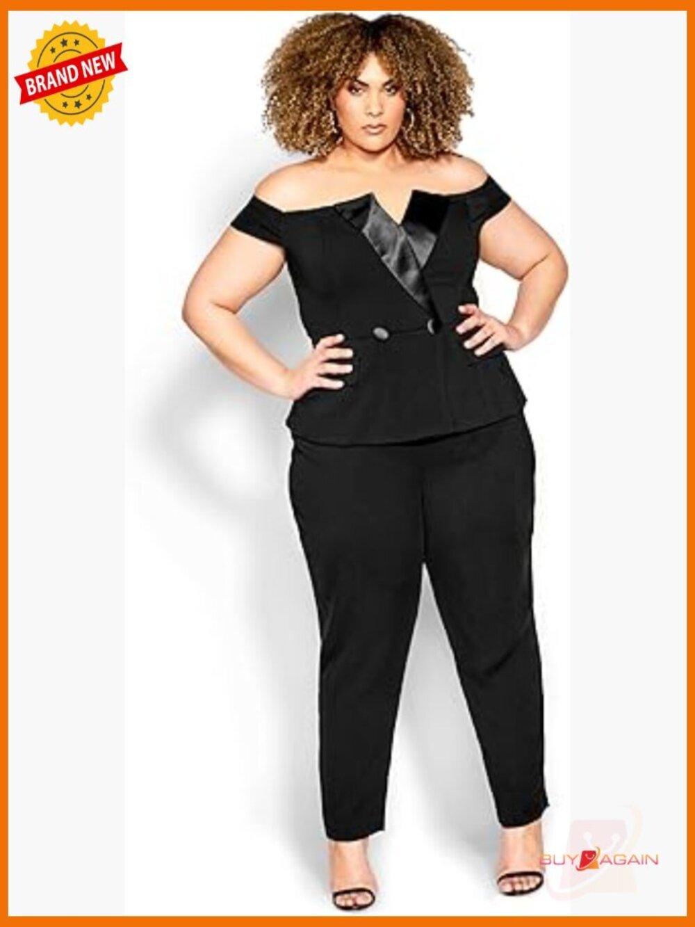 Plus Size Off-Shoulder Jumpsuit Faux Tuxedo Bodysuit Sexy